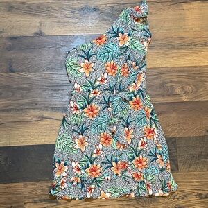 Miami One Shoulder Floral Dress - Orange and Green